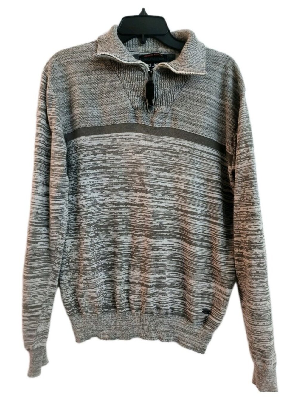 PROJEK RAW Men Sweater Knit 1/4 Zip Ribbed Neck Size G/L White Gray